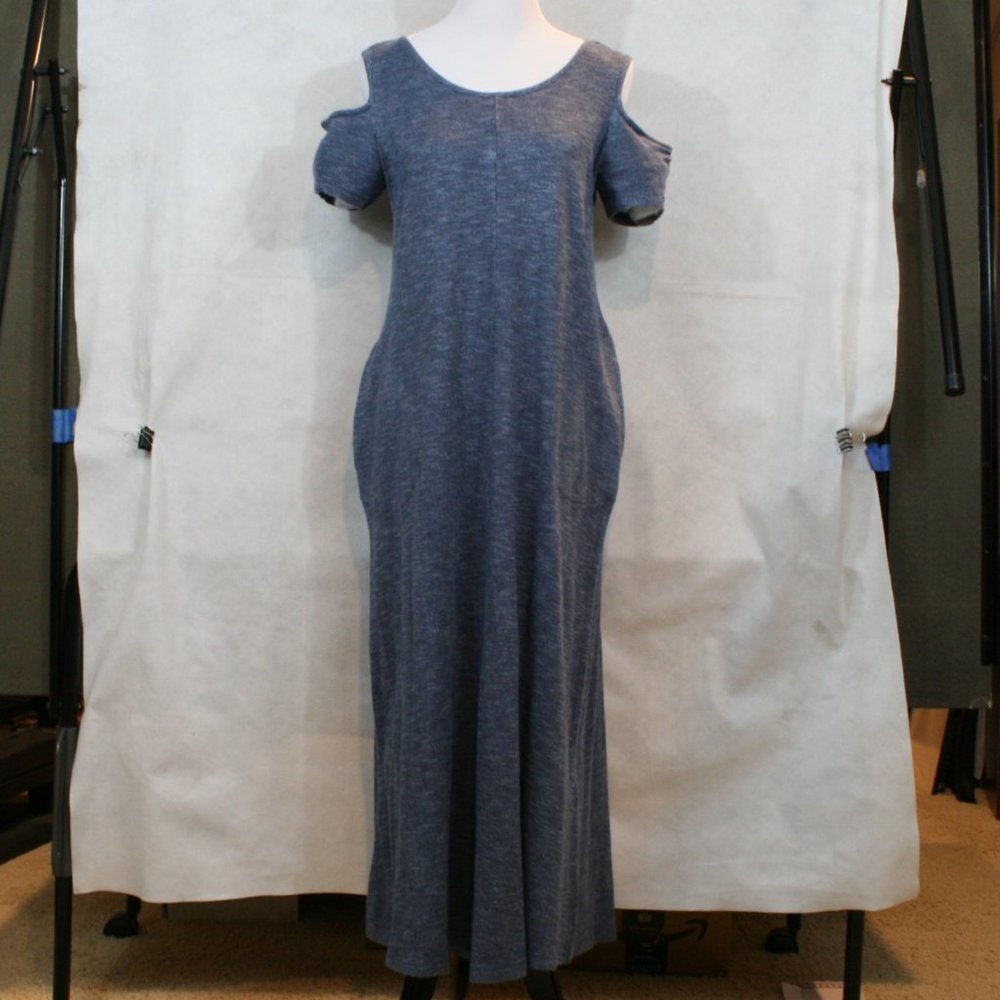 Soft Surroundings Cold Shoulder Heather Blue Cotton Blend Maxi Dress SZ PM NWT